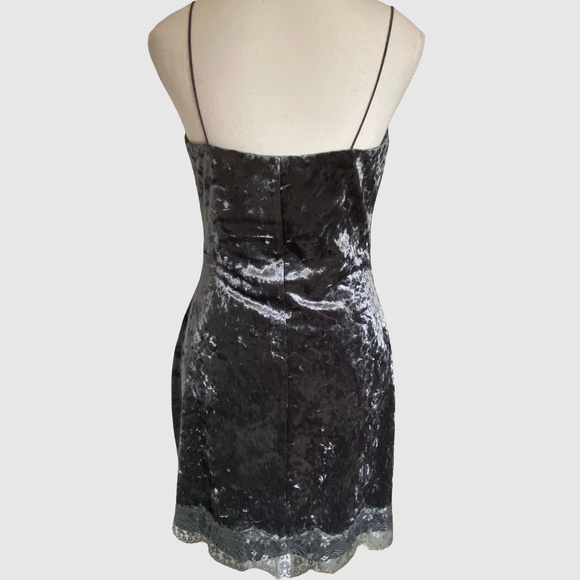 Guess Grey Lace Trim V-Neck Velour Party Nada Mini Dress- Sz- M - Picture 4 of 16